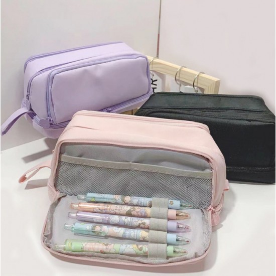 stationery pencil case Japanese student pencil case double-layer Oxford cloth storage bag multi-function pencil bag
